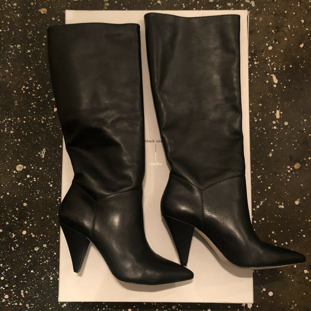 Black Suede Studio Karla Boots Black Heel Pointed 38.5 $450 - Picture 4 of 10
